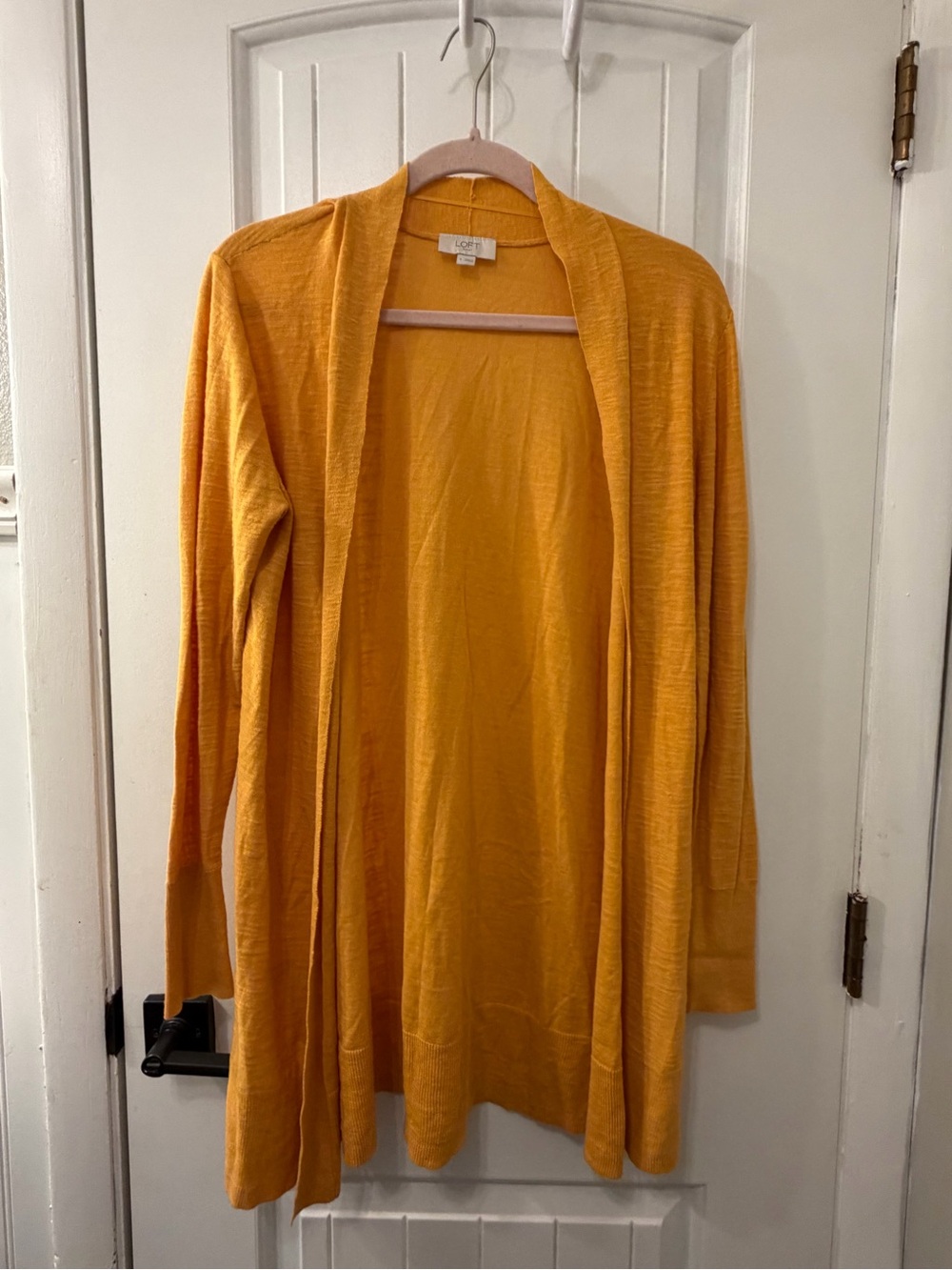 LOFT Long Open-Front Cardigan in Mustard